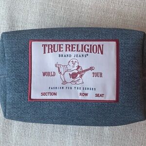 True Religion Blue Denim Pouch with Red Graphic